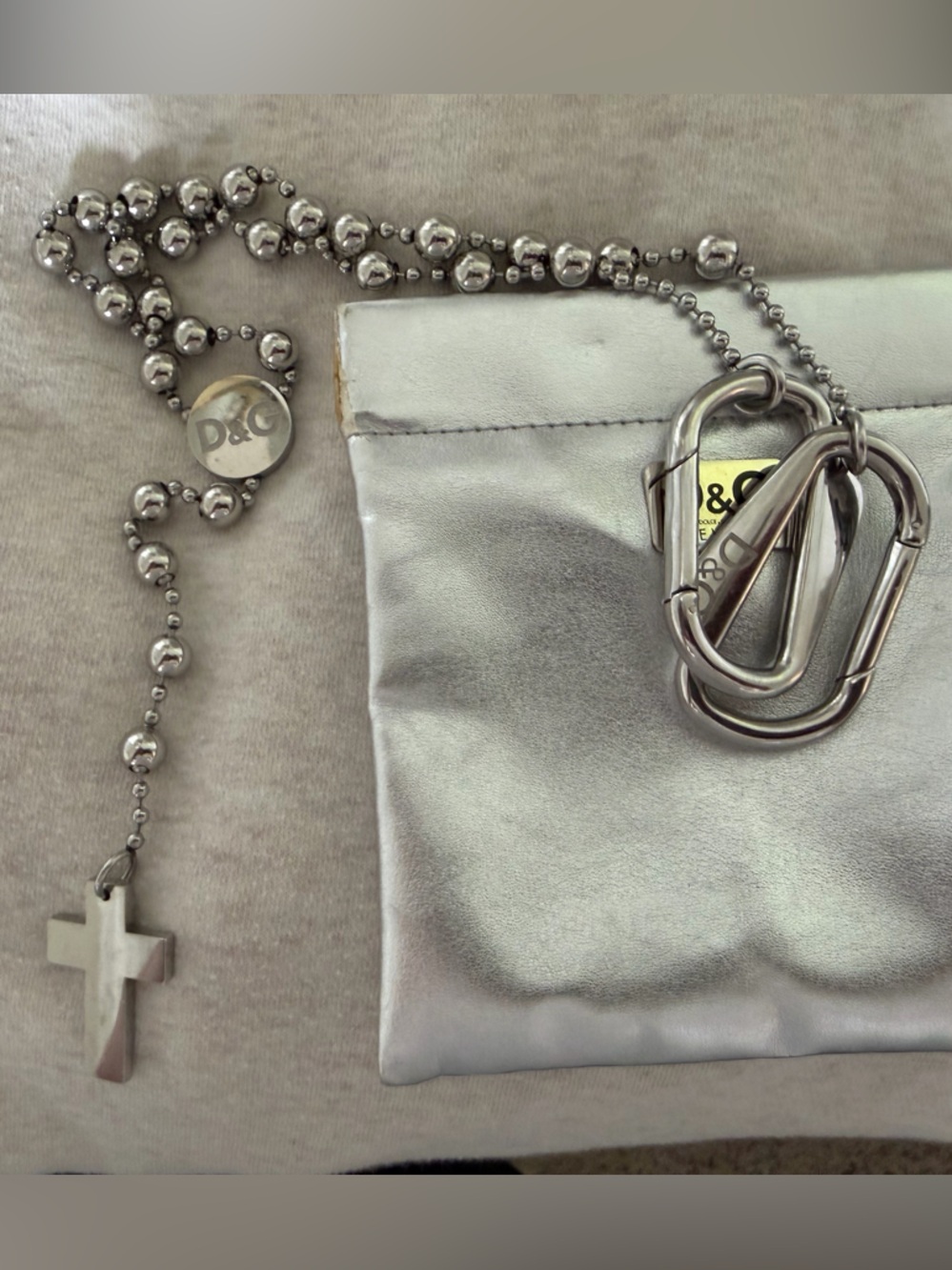 D&G Silver Cross Pendant Necklace with Branded Disc